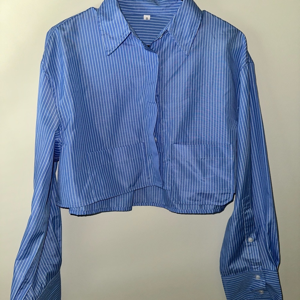 Asymmetrical Blue Striped Button-Up Shirt